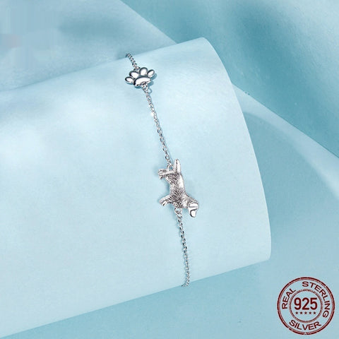 Bonita pulsera de golden retriever con adorno de huella de pata en plata de ley S925 bañada en oro blanco