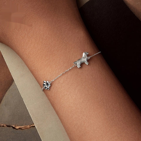 Bonita pulsera de golden retriever con adorno de huella de pata en plata de ley S925 bañada en oro blanco